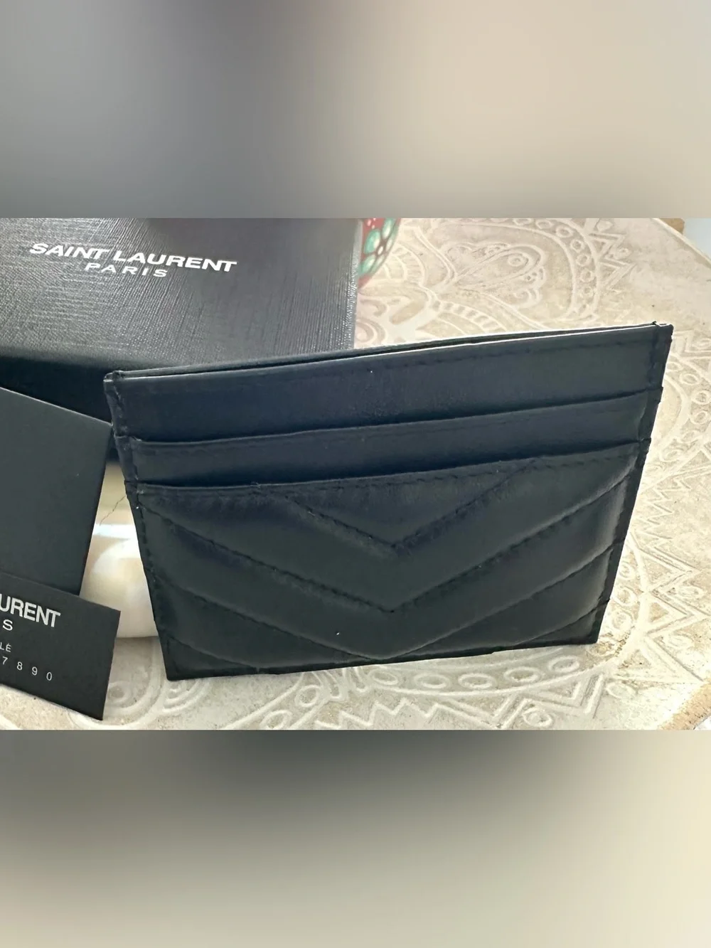 Saint Laurent Black Quilted Card Holder with Gold YSL Emblem💙🌹 - Picture 3 of 4
